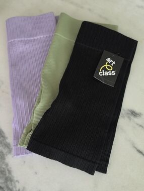 art class Ribbed Biker Shorts Trio - Black, Olive, Lavender